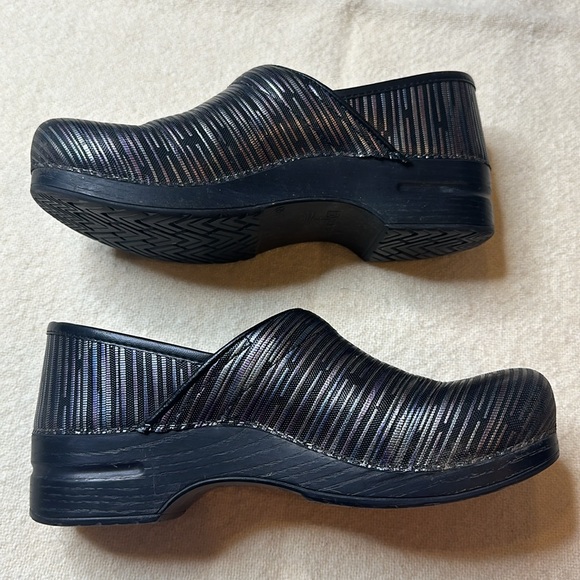 Dansko Shoes - Dansko Metallic Striped Purple Black Silver Professional Clogs Size 42